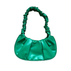 Green Ruched Hobo Mini Bag Underarm Purse Y2K Shoulder Bag Pleated PU Leather